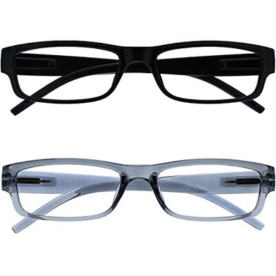 OPULIZE The Reading Glasses Leesbril, zwart en grijs, licht, comfortabel, waardevolle spelers, set van 2 mannen en vrouwen RR32-17 +1,50, Meerkleurig +1,50 Grossissement OPULIZE The Reading Glasses Leesbril, zwart en grijs, licht, comfortabel, waardevolle spelers, set van 2 mannen en vrouwen RR32-17 +1,50, Meerkleurig +1,50 Grossissement