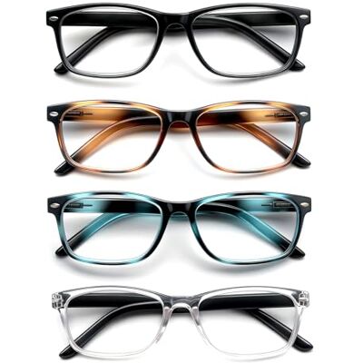 HEEYYOK Leesbril voor heren en dames, 4 stuks, vergrootglazen met veer, licht, duurzaam, comfortabel, gemengde kleuren +3.50 HEEYYOK Leesbril voor heren en dames, 4 stuks, vergrootglazen met veer, licht, duurzaam, comfortabel, gemengde kleuren +3.50