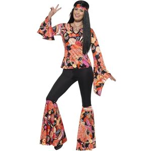 Smiffys 45516S dames hippiekostuum, bovendeel, broek, hoofddoek en medaillon, maat: 36-38, meerkleurig Smiffys 45516S dames hippiekostuum, bovendeel, broek, hoofddoek en medaillon, maat: 36-38, meerkleurig