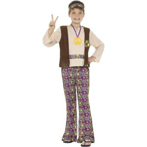 Smiffys Hippie-kostuum voor jongens, meerkleurig, met T-shirt, ingenaaid vest, broek, medaillon en hoofdband voor Halloween Smiffys Hippie-kostuum voor jongens, meerkleurig, met T-shirt, ingenaaid vest, broek, medaillon en hoofdband voor Halloween
