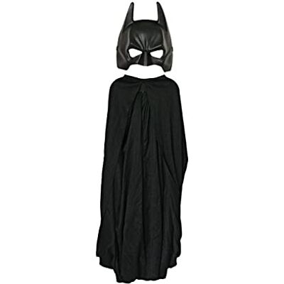 RUBIE'S Officiële DC Batman Zwarte cape + zwart pvc-masker voor kinderen Eén maat met de afbeelding van de superheld Batman RUBIE'S Officiële DC Batman Zwarte cape + zwart pvc-masker voor kinderen Eén maat met de afbeelding van de superheld Batman