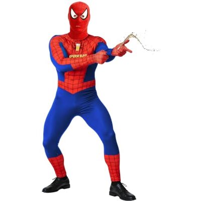 FIESTAS GUIRCA Grappig superheldenkostuum voor heren, rood en blauw, met drankwerper in de handschoenen, maat M, 48-50 FIESTAS GUIRCA Grappig superheldenkostuum voor heren, rood en blauw, met drankwerper in de handschoenen, maat M, 48-50