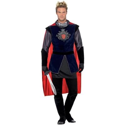 Smiffys Koning Arthur Deluxe kostuum, zwart, met top, cape, handschoenen, laarshoes en kroon Smiffys Koning Arthur Deluxe kostuum, zwart, met top, cape, handschoenen, laarshoes en kroon