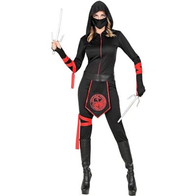 W WIDMANN MILANO Party Fashion NINJA" (jumpsuit met capuchon, gezichtsmasker, riem, armties, beentie) (M) W WIDMANN MILANO Party Fashion NINJA" (jumpsuit met capuchon, gezichtsmasker, riem, armties, beentie) (M)
