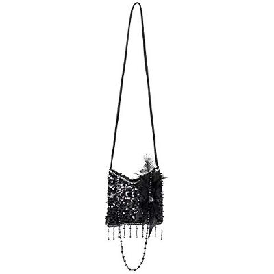 Boland 36000 Flapper-handtas, zwart, 19 x 19 cm, pailletten, kralen, veren, fonkelend, Charleston, jaren 20, carnaval, maskerade, themafeest, bekleding, theater Boland 36000 Flapper-handtas, zwart, 19 x 19 cm, pailletten, kralen, veren, fonkelend, Charleston, jaren 20, carnaval, maskerade, themafeest, bekleding, theater