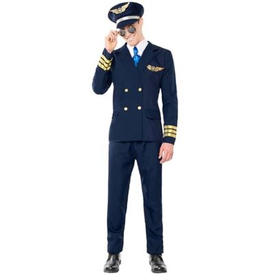Boland Pilotenkostuum voor heren, 5-delig, carnavalskostuum voor themafeest, Halloween of carnaval, vliegtuigkapitein Boland Pilotenkostuum voor heren, 5-delig, carnavalskostuum voor themafeest, Halloween of carnaval, vliegtuigkapitein
