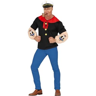 FIESTAS GUIRCA Zeemanskostuum met ijzeren arm, gespierd maritiem uniform met zeemanshoed voor volwassen heren FIESTAS GUIRCA Zeemanskostuum met ijzeren arm, gespierd maritiem uniform met zeemanshoed voor volwassen heren