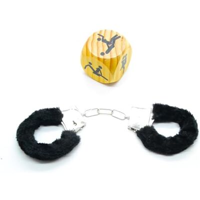 BETTER WITH FRIENDS Zwarte handboeien en dobbelstenen XXL 6 cm, politie, politie, verpleegster, arts, bewaker, verkleedaccessoires, metaal met pluche BETTER WITH FRIENDS Zwarte handboeien en dobbelstenen XXL 6 cm, politie, politie, verpleegster, arts, bewaker, verkleedaccessoires, metaal met pluche
