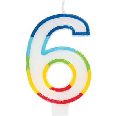 Unique Party 19946 verjaardagskaars met regenboogrand nummer 6 Unique Party 19946 verjaardagskaars met regenboogrand nummer 6