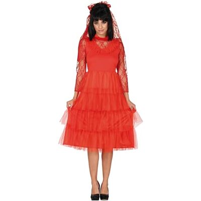 FIESTAS GUIRCA Rood bruidskostuum voor dames, rode trouwjurk en sluier, Halloween-kostuums voor dames, maat L FIESTAS GUIRCA Rood bruidskostuum voor dames, rode trouwjurk en sluier, Halloween-kostuums voor dames, maat L