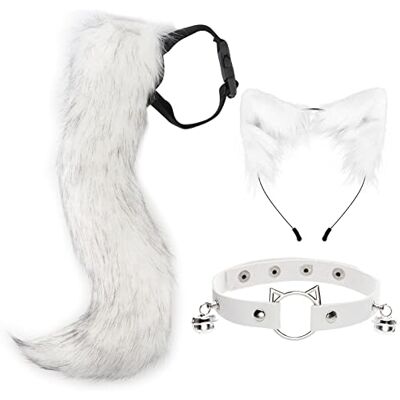 DRESHOW Imitatiebont, vossenstaart, kattenoren, hoofdband, Halloweenkostuum, choker, cosplay set Eén maat DRESHOW Imitatiebont, vossenstaart, kattenoren, hoofdband, Halloweenkostuum, choker, cosplay set Eén maat