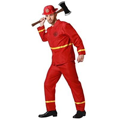 ATOSA Brandweerman compleet kostuum heren volwassenen rood reflecterend geel set noodjas en broek voor Halloween en carnaval XS S ATOSA Brandweerman compleet kostuum heren volwassenen rood reflecterend geel set noodjas en broek voor Halloween en carnaval XS S