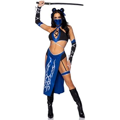 Leg Avenue 5 stuks Combat Ninja, inclusief keyhole halter crop top, panel rok met gebonden panty en garter, wafelhandschoenen, gezichtsmasker en haarties. Leg Avenue 5 stuks Combat Ninja, inclusief keyhole halter crop top, panel rok met gebonden panty en garter, wafelhandschoenen, gezichtsmasker en haarties.