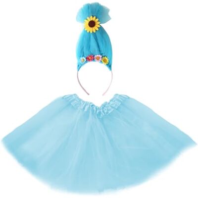 Carnavalife Troll 2-delig dameskostuum met kleurrijke pruik, hoofdband en tutu-rok, voor Halloween of carnaval (blauw, tienermeisjes, 30 cm, met tule stof) Carnavalife Troll 2-delig dameskostuum met kleurrijke pruik, hoofdband en tutu-rok, voor Halloween of carnaval (blauw, tienermeisjes, 30 cm, met tule stof)