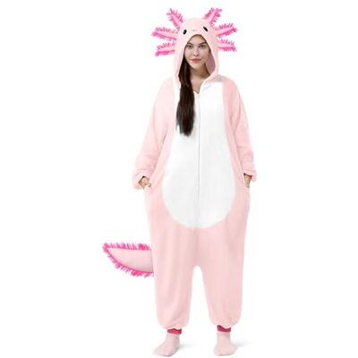 Spooktacular Creations Axolotl Uniseks pluche pyjama voor volwassenen, met hoedenstaart, voor het aankleden van rollenspellen, Halloween-kostuum, XL, roze Spooktacular Creations Axolotl Uniseks pluche pyjama voor volwassenen, met hoedenstaart, voor het aankleden van rollenspellen, Halloween-kostuum, XL, roze
