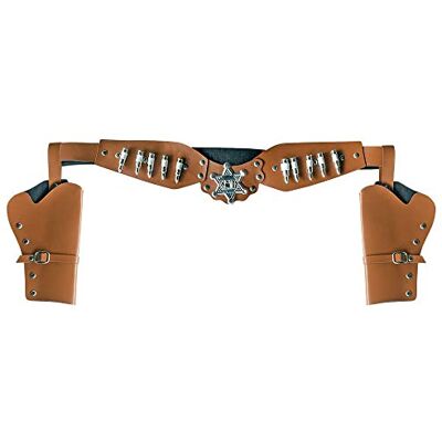 Boland 54382 Dubbele holster voor Sheriff pistool, lengte 125 cm, bruin/zilver, cowboyriem, wildvest, kostuum, carnaval, themafeest Boland 54382 Dubbele holster voor Sheriff pistool, lengte 125 cm, bruin/zilver, cowboyriem, wildvest, kostuum, carnaval, themafeest