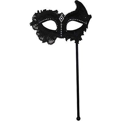 Bristol Novelty Oogmasker met kant, PET, polyester, stof, acrylsteen, kunststof staaf, zwart, Eén maat Bristol Novelty Oogmasker met kant, PET, polyester, stof, acrylsteen, kunststof staaf, zwart, Eén maat
