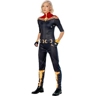 RUBIE'S Rubies Captain Marvel dameskostuum Jumpsuit en 2 officiële Marvel-handschoenen voor carnaval, Kerstmis, verjaardag, feest en Halloween RUBIE'S Rubies Captain Marvel dameskostuum Jumpsuit en 2 officiële Marvel-handschoenen voor carnaval, Kerstmis, verjaardag, feest en Halloween