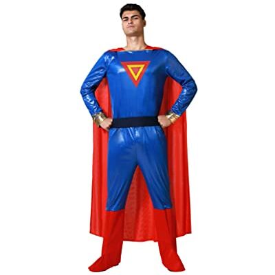 ATOSA Superheldenkostuum voor heren, superman, compleet kostuum, cosplay, komische karakter, overall met cape, blauw, rood, goud, party, Halloween, carnaval, M-L ATOSA Superheldenkostuum voor heren, superman, compleet kostuum, cosplay, komische karakter, overall met cape, blauw, rood, goud, party, Halloween, carnaval, M-L