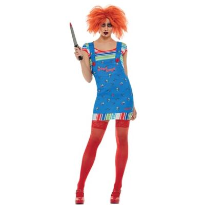 Smiffys Sexy Chucky kostuum met blauw bovendeel en bedrukte tuinbroek, officieel gelicentieerd, iconische bedrukte tuinbroek en gestreepte top, korte jurk, Halloween-kostuum voor dames, sexy kostuum Smiffys Sexy Chucky kostuum met blauw bovendeel en bedrukte tuinbroek, officieel gelicentieerd, iconische bedrukte tuinbroek en gestreepte top, korte jurk, Halloween-kostuum voor dames, sexy kostuum