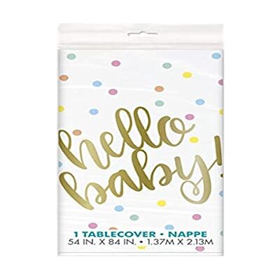 Unique Party Supplies 73523 plastic tafelkleed voor babyshower Hello Baby goud 2,13 m x 1,37 m Unique Party Supplies 73523 plastic tafelkleed voor babyshower Hello Baby goud 2,13 m x 1,37 m