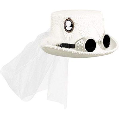 Boland 54563 Marrypunk hoed met bril en sluier, wit, steampunk, voor bruiloft, themafeest, carnaval Boland 54563 Marrypunk hoed met bril en sluier, wit, steampunk, voor bruiloft, themafeest, carnaval