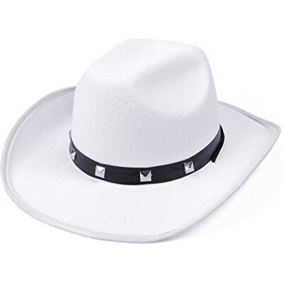 Bristol Novelty BH367C Cowboyhoed met klinknagels van wit vilt, Eén maat Bristol Novelty BH367C Cowboyhoed met klinknagels van wit vilt, Eén maat