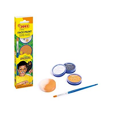 Jovi Animals, set van 3 glazen à 8 ml, crème, kleuren wit, oranje en zwart, met make-upspons en platte kwast (174AN) Jovi Animals, set van 3 glazen à 8 ml, crème, kleuren wit, oranje en zwart, met make-upspons en platte kwast (174AN)