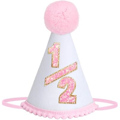 DRESHOW Hoed voor 1/2 baby, verjaardag, hoed, halve verjaardag, baby, 6 maanden, cake, smash, fotorekwisieten, hoofddeksel, decoratie voor meisjes en jongens, 1 verpakking 1/2 verjaardagshoed: roze en Eén maat DRESHOW Hoed voor 1/2 baby, verjaardag, hoed, halve verjaardag, baby, 6 maanden, cake, smash, fotorekwisieten, hoofddeksel, decoratie voor meisjes en jongens, 1 verpakking 1/2 verjaardagshoed: roze en Eén maat