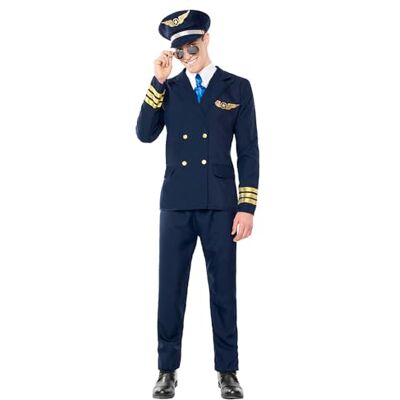 Boland Pilotenkostuum voor heren, 5-delig, carnavalskostuum voor themafeest, Halloween of carnaval, vliegtuigkapitein Boland Pilotenkostuum voor heren, 5-delig, carnavalskostuum voor themafeest, Halloween of carnaval, vliegtuigkapitein