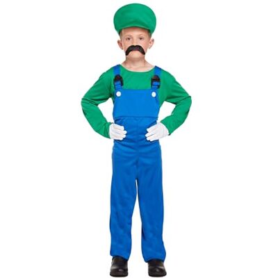 HENBRANDT Super loodgieterkostuum voor kinderen, groen, retro jaren 80, tuinbroek, groen, blauw, snor Brothers, maat M, 7-9 jaar HENBRANDT Super loodgieterkostuum voor kinderen, groen, retro jaren 80, tuinbroek, groen, blauw, snor Brothers, maat M, 7-9 jaar