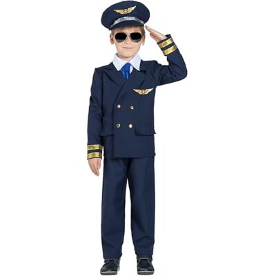 Boland Pilotenkostuum voor kinderen, 5-delig, carnavalskostuum voor themafeest, Halloween of carnaval, vliegtuigkapitein Boland Pilotenkostuum voor kinderen, 5-delig, carnavalskostuum voor themafeest, Halloween of carnaval, vliegtuigkapitein