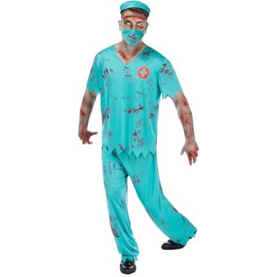 Funidelia Zombie-chirurgenkostuum voor heren, inclusief broek, T-shirt, muts en masker, ondode outfit voor volwassenen, voor feestjes, carnaval en Halloween, maat XL Funidelia Zombie-chirurgenkostuum voor heren, inclusief broek, T-shirt, muts en masker, ondode outfit voor volwassenen, voor feestjes, carnaval en Halloween, maat XL