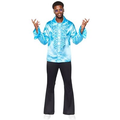 amscan 9918529 Heren 1970's Blauw Satijn Ruffle Shirt Volwassenen Fancy Dress Kostuum Maat: Large amscan 9918529 Heren 1970's Blauw Satijn Ruffle Shirt Volwassenen Fancy Dress Kostuum Maat: Large