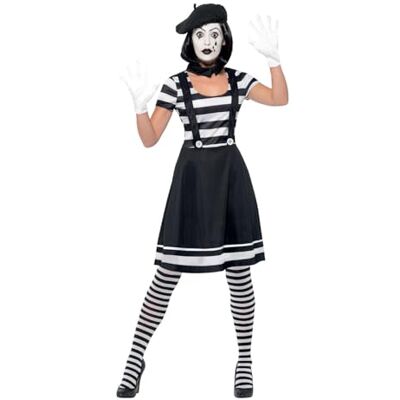 Smiffys Lady Mime kunstenaarskostuum voor dames, baretkraag, handschoenen, panty en make-up, grappige kant Smiffys Lady Mime kunstenaarskostuum voor dames, baretkraag, handschoenen, panty en make-up, grappige kant
