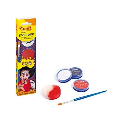 Jovi Kinderen Scary etui met 3 glazen à 8 ml, crèmekleurig, wit, rood en zwart, met make-upspons en plat penseel (174SC) Jovi Kinderen Scary etui met 3 glazen à 8 ml, crèmekleurig, wit, rood en zwart, met make-upspons en plat penseel (174SC)