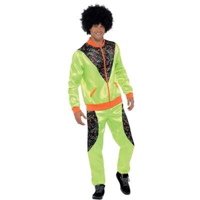 Smiffys Retro joggingpak voor heren, neongroen, met jas en broek Smiffys Retro joggingpak voor heren, neongroen, met jas en broek