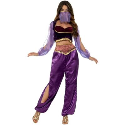 Smiffys Arabisch, prinsessenkostuum, paars, met broek, top en sluier Smiffys Arabisch, prinsessenkostuum, paars, met broek, top en sluier