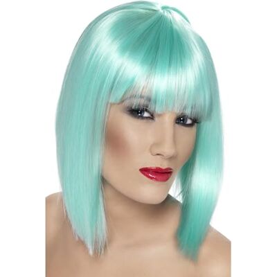 Smiffys Glam pruik, neonturquoise, kort haar, kleurverloop, met pony, eenheidsmaat Smiffys Glam pruik, neonturquoise, kort haar, kleurverloop, met pony, eenheidsmaat