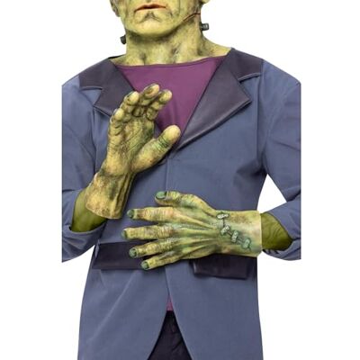 Smiffys Frankenstein Universele latex handschoenen voor volwassenen, groen, gestructureerd, officieel gelicentieerd accessoire met naaidetails, perfect voor Halloween en themafeesten Smiffys Frankenstein Universele latex handschoenen voor volwassenen, groen, gestructureerd, officieel gelicentieerd accessoire met naaidetails, perfect voor Halloween en themafeesten
