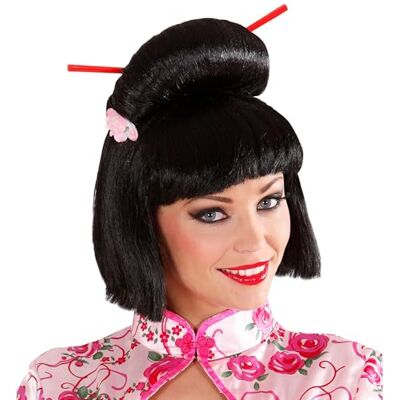 W WIDMANN MILANO Party Fashion Geisha pruik met bloem en stokjes, zwart W WIDMANN MILANO Party Fashion Geisha pruik met bloem en stokjes, zwart
