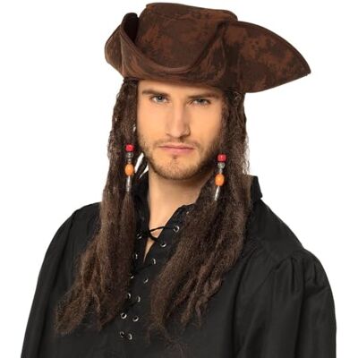 Boland 81914 Dirty Joe piratenhoed met haar, piratenmuts voor carnaval en themafeest, kostuumaccessoire, hoed voor carnavalskostuum Boland 81914 Dirty Joe piratenhoed met haar, piratenmuts voor carnaval en themafeest, kostuumaccessoire, hoed voor carnavalskostuum