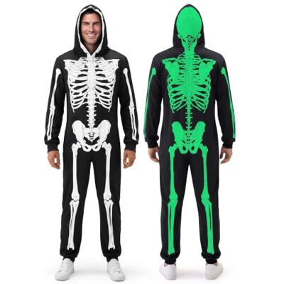 Spooktacular Creations Skeletkostuum voor volwassenen voor mannen, skelet, jumpsuit, pyjama, ritssluiting, jumpsuit, Halloween, cosplay, kostuum, nachtkleding, Homewear, L. S Spooktacular Creations Skeletkostuum voor volwassenen voor mannen, skelet, jumpsuit, pyjama, ritssluiting, jumpsuit, Halloween, cosplay, kostuum, nachtkleding, Homewear, L. S