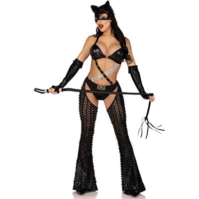 Leg Avenue Dames 3 stuks Mistress Kitty Halloween kostuum met catsuit, XS Leg Avenue Dames 3 stuks Mistress Kitty Halloween kostuum met catsuit, XS