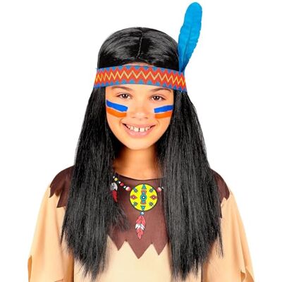 W WIDMANN MILANO Party Fashion Widmann Indiase pruik met veer voor kinderen W WIDMANN MILANO Party Fashion Widmann Indiase pruik met veer voor kinderen