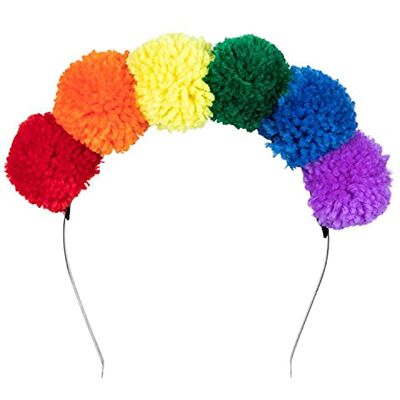 Boland 44730 Regenboog pompon tiara, haarband met veelkleurige kwastjes, hoofdtooi, CSD, carnaval, themafeest Boland 44730 Regenboog pompon tiara, haarband met veelkleurige kwastjes, hoofdtooi, CSD, carnaval, themafeest