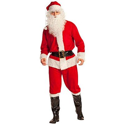 Boland 13412 kerstmankostuum met broek, korte jas met riem, muts met pompon, pruik en witte baard, laarskompen, kerstman, carnaval, themafeest Boland 13412 kerstmankostuum met broek, korte jas met riem, muts met pompon, pruik en witte baard, laarskompen, kerstman, carnaval, themafeest