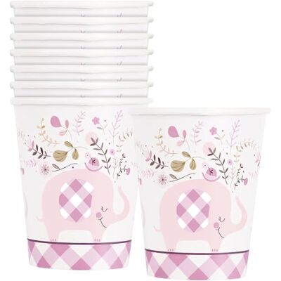 Unique 8 x babyfeestbekers olifant roze 255 g Unique 8 x babyfeestbekers olifant roze 255 g