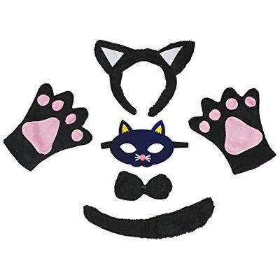 Petitebelle Maskerkostuum, 5-delig, hoofdband, bowtie, handschoenen, staart, eenheidsmaat, kat, zwart Petitebelle Maskerkostuum, 5-delig, hoofdband, bowtie, handschoenen, staart, eenheidsmaat, kat, zwart