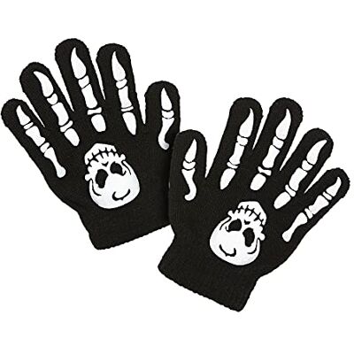 W WIDMANN MILANO Party Fashion 02421 Skelet handschoenen met doodshoofd, kindermaat, zwart, voor Halloween, carnaval, themafeest W WIDMANN MILANO Party Fashion 02421 Skelet handschoenen met doodshoofd, kindermaat, zwart, voor Halloween, carnaval, themafeest